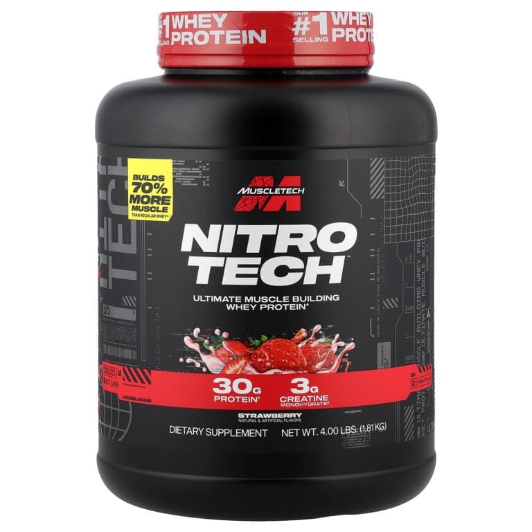 MuscleTech NitroTech Whey Protein 1.81kg – پروتئین وی پیشرفته با 30 گرم پروتئین و 3 گرم کراتین در هر وعده برای رشد عضله خشک و ریکاوری سریع