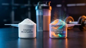 مقایسه دقیق پودر کراتین ترکیبی و مونو هیدرات در کنار شیکر و لوازم بدنسازی برای تشخیص کیفیت