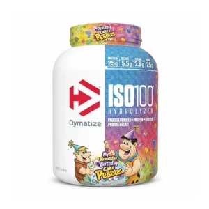 تصویر پروتئین وی ایزوله دایماتیز ISO100 طعم Birthday Cake Pebbles اصل با پس‌زمینه سفید
