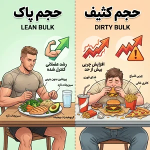 مقایسه حجم پاک و حجم کثیف؛ رشد کنترل‌شده عضلات در برابر افزایش چربی و مصرف کالری خالی
`` کنترل‌شده عضلات در برابر افزایش چربی و مصرف کالری خالی کثیف در بدنسازی

