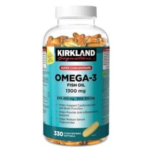 کپسول‌های امگا 3 کرکلند، بسته ۳۳۰ عددی، مکمل چربی‌های سالم برای قلب و مغز و حمایت از سلامت عمومی بدن.