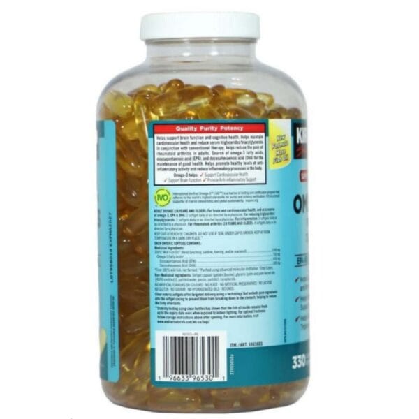 کپسول‌های امگا 3 کرکلند، بسته ۳۳۰ عددی، مکمل چربی‌های سالم برای قلب و مغز و حمایت از سلامت عمومی بدن.