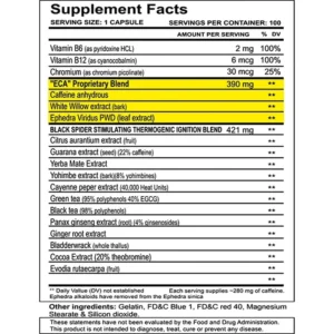 جدول مشخصات و اطلاعات قرص چربی سوز بلک اسپایدر 25 کلوما فارما