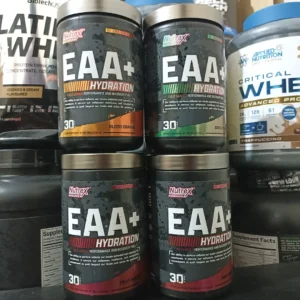 چند قوطی پودر EAA Hydration ناترکس Nutrex در طعم‌های مختلف در فروشگاه حامد پاور