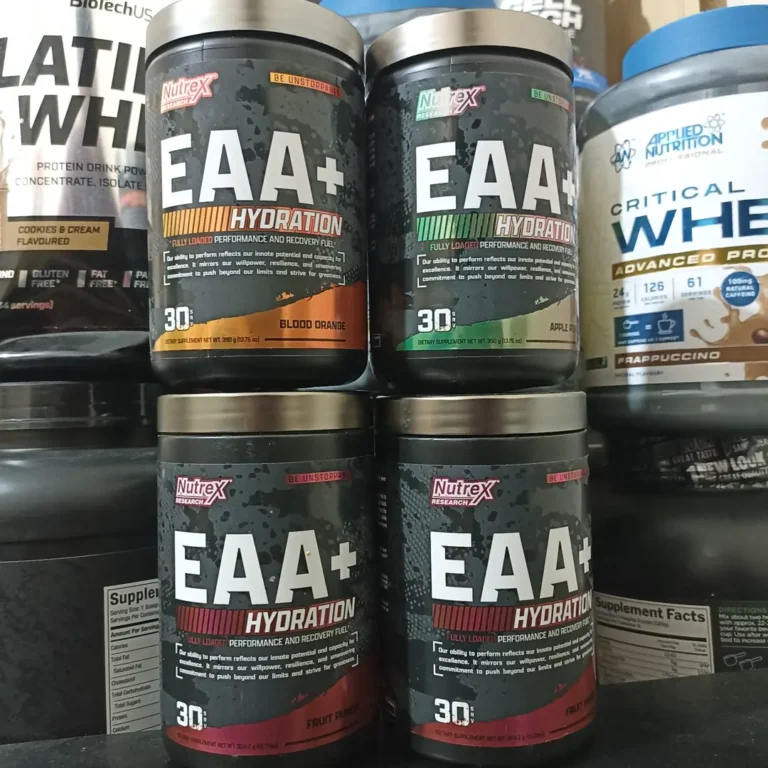 چند قوطی پودر EAA Hydration ناترکس Nutrex در طعم‌های مختلف در فروشگاه حامد پاور