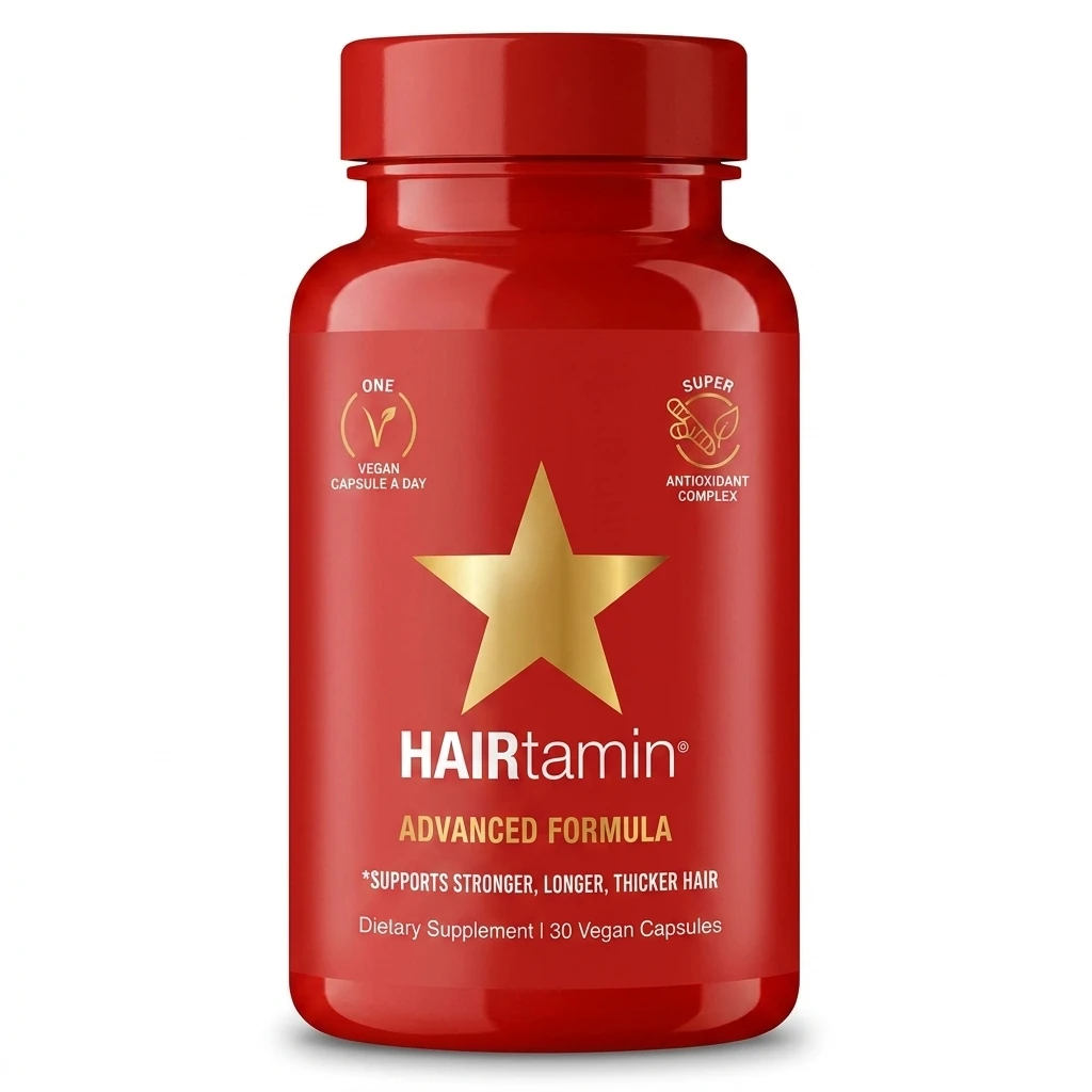 کپسول هیرتامین Hairtamin Advanced Formula – مکمل تقویت و رشد مو بطری قرمز مکمل Hairtamin Advanced Formula حاوی 30 کپسول وگان، مناسب تقویت، افزایش ضخامت و رشد مو