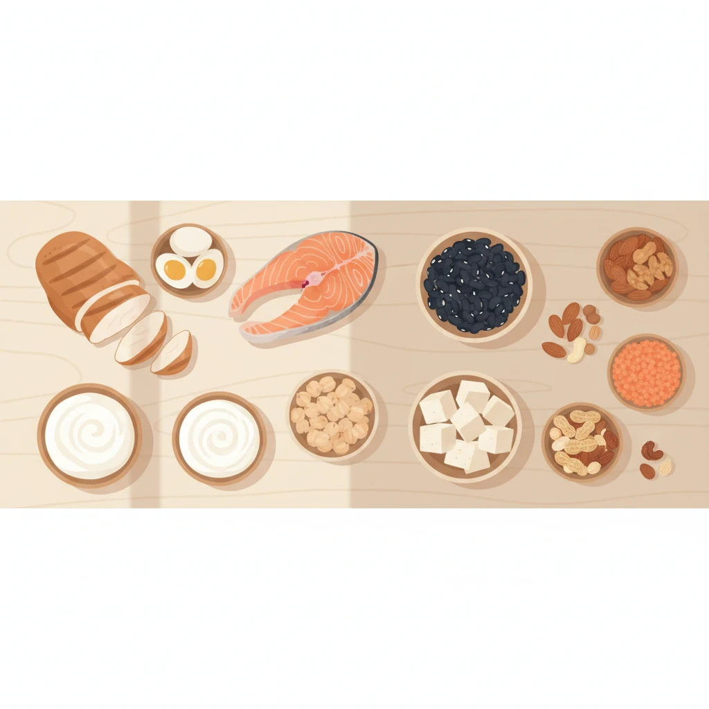 منابع غذایی پروتئین شامل گوشت، مرغ، ماهی، تخممرغ، لبنیات و حبوبات گیاهی