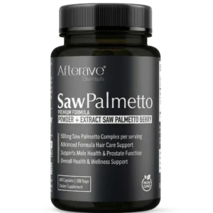 تصویر مکمل ساو پالمتو Afterave Essentials Saw Palmetto 500mg با 100 کپسول برای حمایت از سلامت مو، پروستات و سلامت آقایان