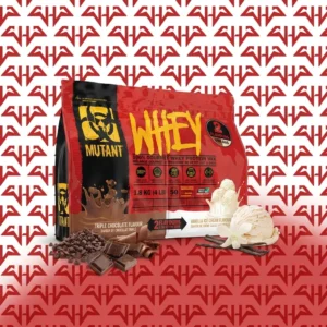 پروتئین وی Mutant Whey طعم شکلات و وانیل با پس‌زمینه برند حامدپاور