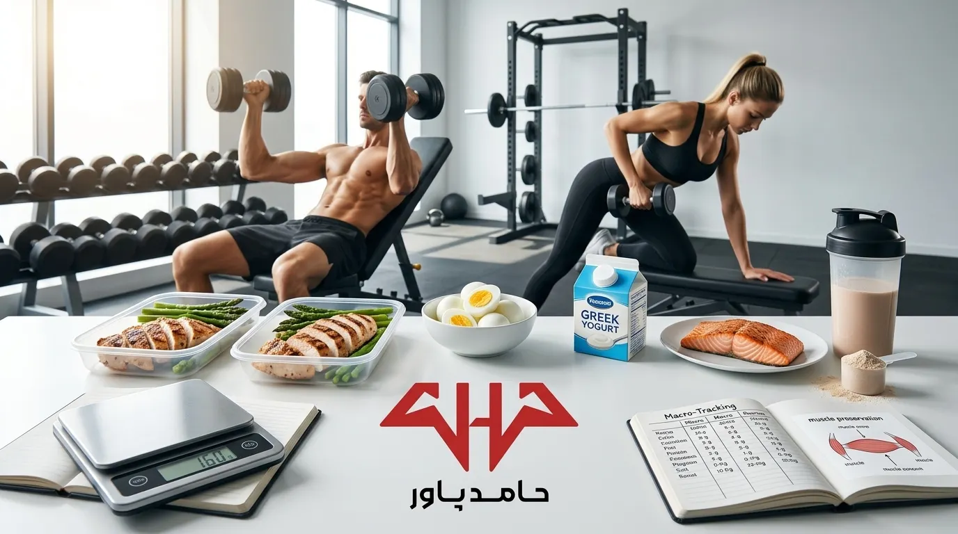 راهنمای حفظ عضله در دوره کات همراه با تغذیه و تمرین – تصویر اختصاصی حامدپاور