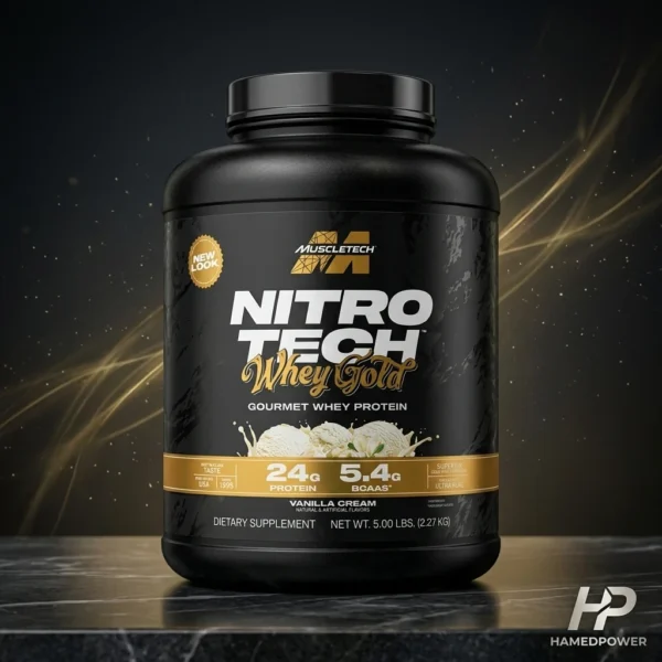 پروتئین نیتروتک وی گلد Muscletech NitroTech Whey Gold 5lb طعم وانیل کرم با 24 گرم پروتئین از فروشگاه حامدپاور