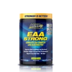 قوطی مکمل ورزشی EAA Strong برند MHP با طعم لیمو لایم، حاوی آمینواسیدهای ضروری، BCAA و الکترولیت‌ها برای افزایش کارایی و ریکاوری عضلات
