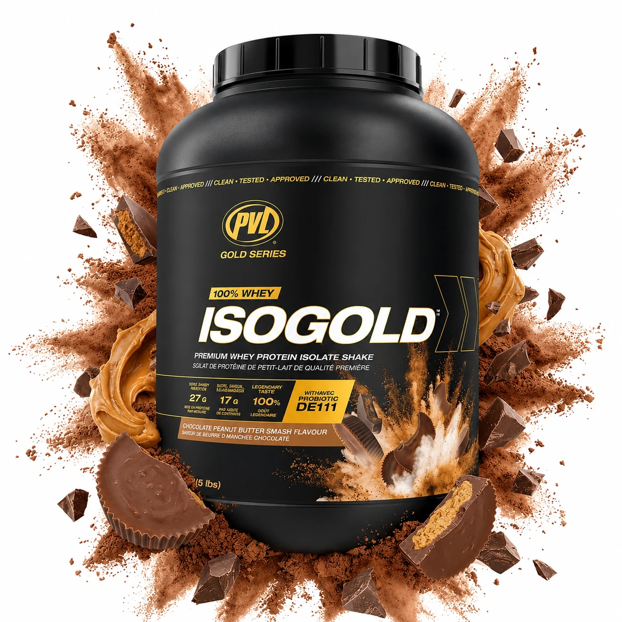 PVL Isogold Whey Protein Isolate Chocolate Peanut Butter Smash پروتئین وی ایزوله PVL Isogold Gold Series طعم شکلات و کره بادام زمینی