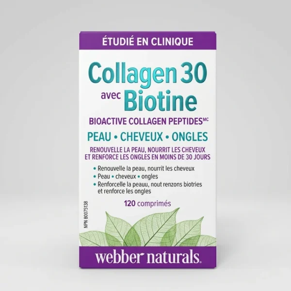بسته کلاژن ۳۰ با بیوتین برند Webber Naturals برای سلامت پوست، مو و ناخن