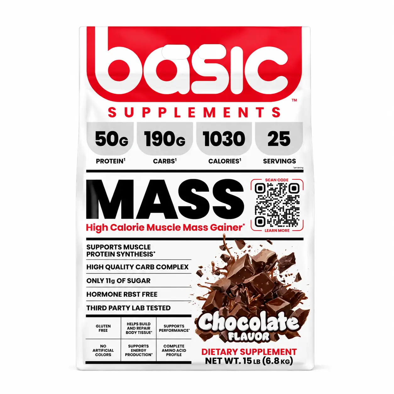 کیسه گینر بیسیک مس ۱۵ پوندی شکلاتی Basic Mass مکمل گینر بیسیک مس پرکالری طعم شکلات وزن ۱۵ پوند (۶.۸ کیلوگرم)