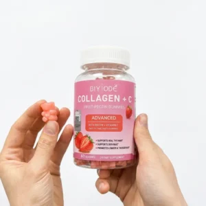 پاستیل کلاژن و ویتامین C بایو کد Biyode Collagen + C Gummies بسته 60 عددی با طعم توت‌فرنگی