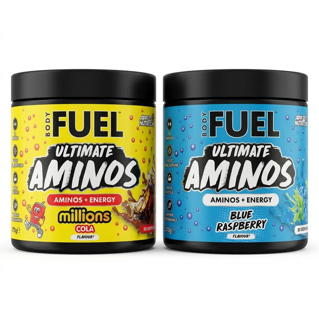 خرید مکمل آمینو اسید بادی فیول Ultimate Aminos ۲۷۰ گرمی پودر مکمل آمینو انرژی بادی فیول اپلاید نوتریشن طعم کولا و بلو رزبری