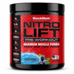 قوطی مکمل پمپ قبل از تمرین نیترو لیفت ماسل مدز (MuscleMeds Nitro Lift) طعم Blue Slush با وزن ۵۱۸ گرم