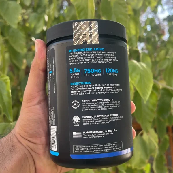 ترکیبات و جدول ارزش غذایی آمینو انرژی Rule 1 حاوی ۱۲۰ میلی‌گرم کافئین