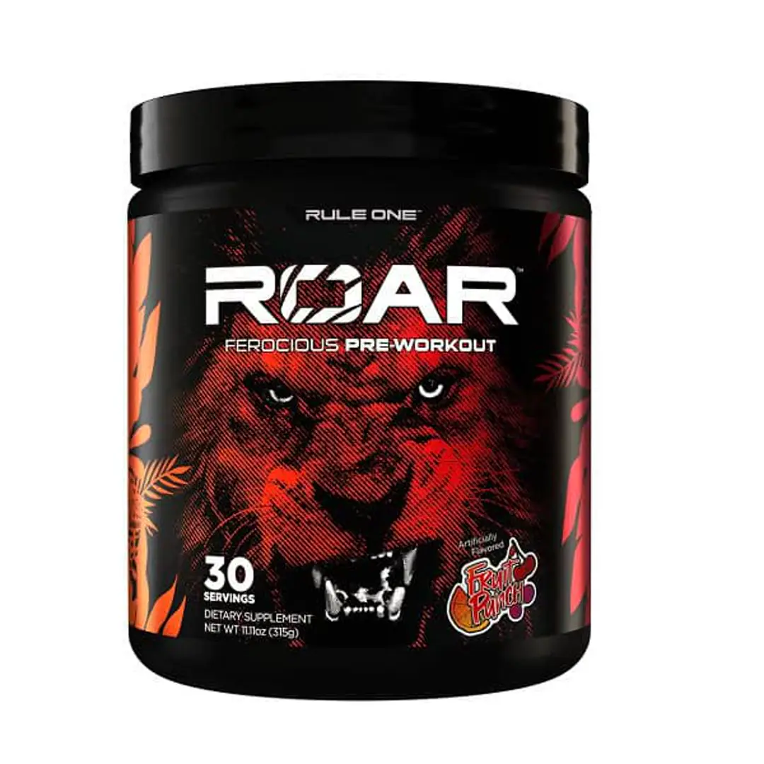 مکمل پمپ R1 ROAR رول وان طعم Fruit Punch مکمل پمپ Rule One ROAR طعم Fruit Punch با ۳۰ سروینگ و بستهبندی مشکی با طرح شیر قرمز