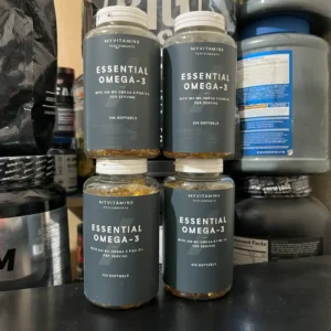کپسول ژلاتینی امگا ۳ مای ویتامنز (Myvitamins Essential Omega-3) حاوی ۳۰۰ میلی‌گرم روغن ماهی در هر سروینگ بسته‌بندی ۲۵۰ عددی