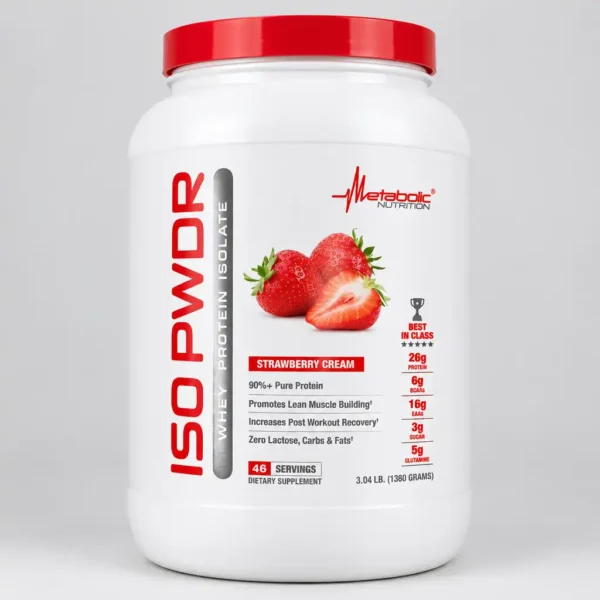 پروتئین وی ایزوله Metabolic Nutrition ISO PWDR با طعم Strawberry Cream وزن ۱۳۸۰ گرم